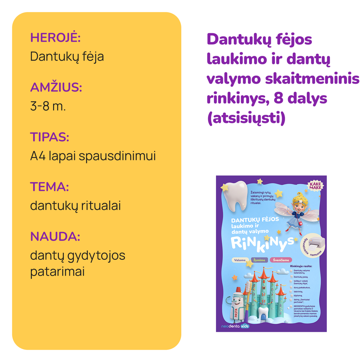 Dantukų fėjos laukimo ir dantų valymo skaitmeninis rinkinys, 8 dalys (atsisiųsti) - nuotrauka 2